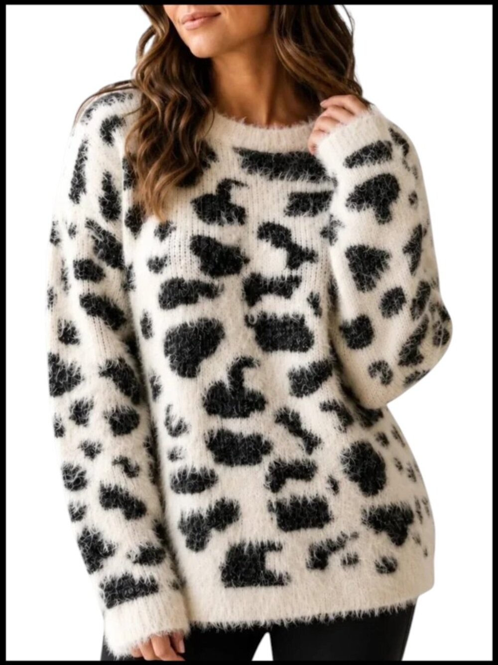 Raga Sweater Cream Black Leopard Eyelash Knit XS